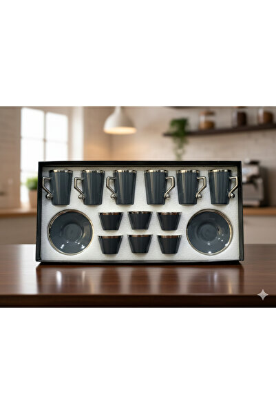 Generic طقم أكواب شاي مع الصحون وفناجين قهوة بتصميم جذاب 18 قطعة