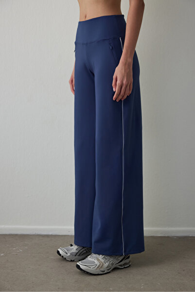 Penti Indigo Thermal Effect Straight Leg High Waist Trousers with Pockets