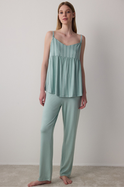 Penti Mint Mama Çiçek Desenli V Yaka Emzirme Pijama Üstü