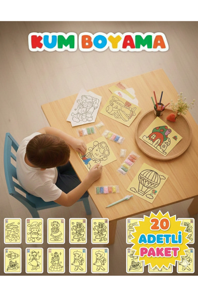 Dem Ticaret A4 Boyutunda 20 Adet Kum Boyama Seti, Büyük Boy Kum Boyama Seti