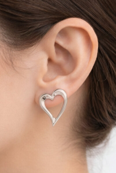 Crc Bijuteri أقراط فضية على شكل قلب - أقراط نسائية من المجوهرات غير الثمينة