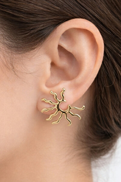 Crc Bijuteri أقراط ذهبية على شكل الشمس - أقراط نسائية مجوهرات غير مجوهرات أقر...