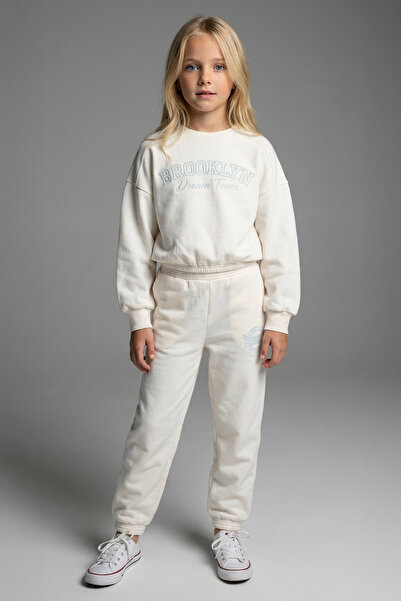 Kyron طقم رياضي مطبوع عليه كريم بروكلين للفتيات - سويت شيرت وبنطلون رياضي مري...