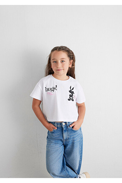 Mavi Bugs Bunny Baskılı Beyaz Tişört Loose Fit / Bol Rahat Kesim 7610304-620