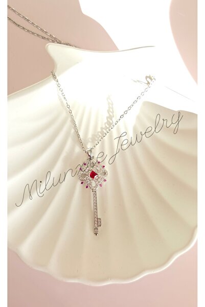 MİLUNXTE قلادة مفتاح من الفولاذ بلون فضي مع حجر، مقاومة للصدأ ومقاومة للماء، ...