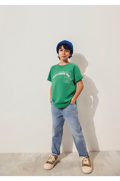 Mavi Tricou verde imprimat pentru ziua jocului, cu o formă lejeră/cu o formă ...