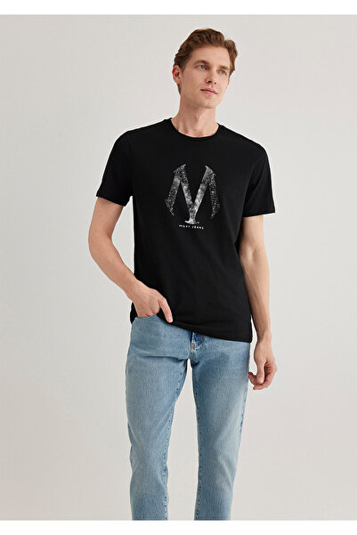 Mavi Schwarzes T-Shirt mit Siegellogo-Aufdruck, Slim Fit / Slim Fit 0611023-900