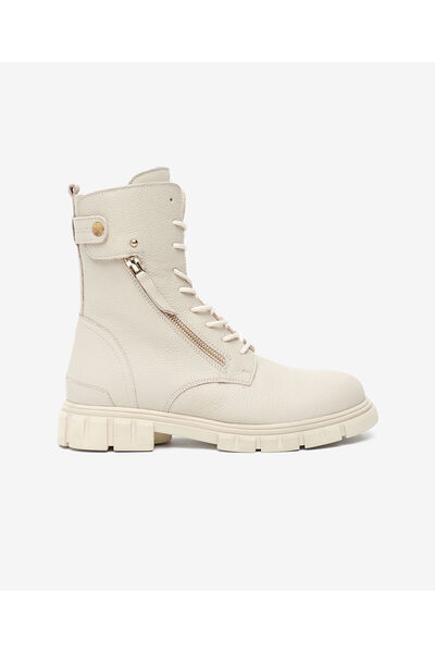 Greyder Women's Ecru Genuine Leather Military Boots 5K2Ub32720