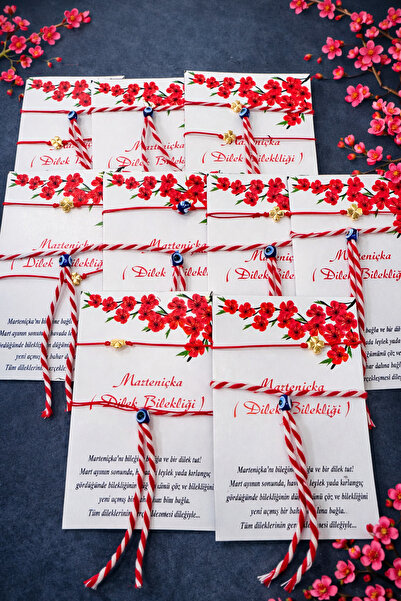 BY DİLEK ÇETİN ACCESSORY Kırmızı beyaz marteniçka kartlı yonca bileklil (10adet)