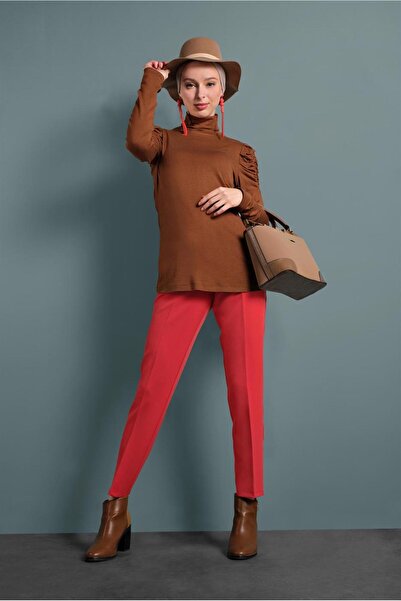 TRENDTESETTÜR Women's Red (Pomegranate) Pants with Pockets and Buttons 7502