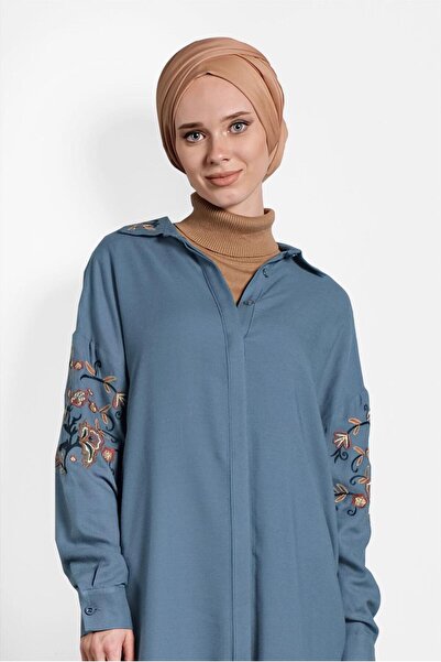 TRENDTESETTÜR KADIN LACİVERT (İNDİGO) NAKIŞ DETAYLI TUNİK 40238
