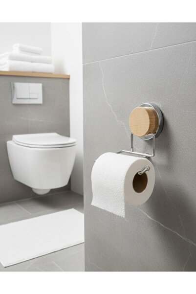 Okyanus Home Wooden Patterned Magic Fix Magic Sticky Chrome WC Paper Holder