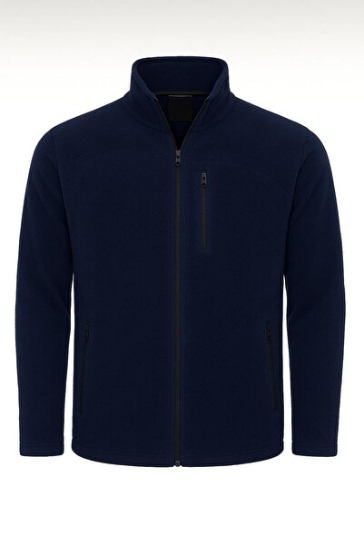 pandy Lacivert Unisex Polar Tam Fermuarlı 3 Cepli Outdoor Polar Ceket