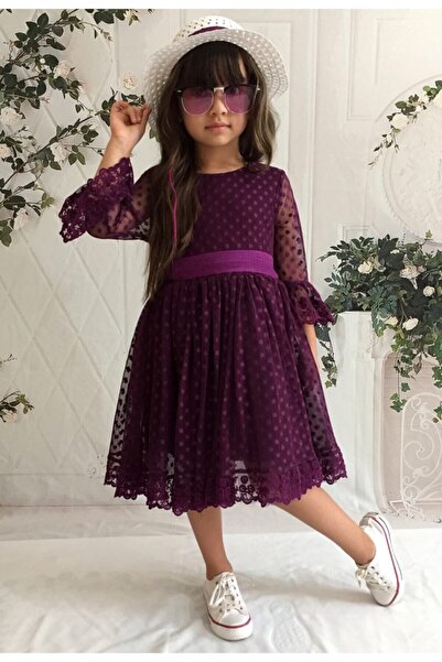Delfini kids Rochie model prințesă cu dantelă pălărie mov