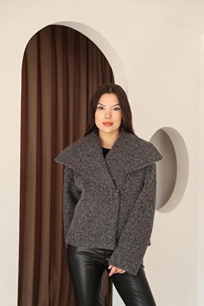 İgnites Anthracite Shawl Collar Premium Malmö Curly Jacket-Igni̇tes-00027