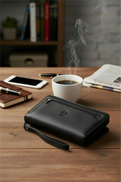 454 Genuine Leather Zipper Multi-Cash Partition Handheld Women Men Handbag