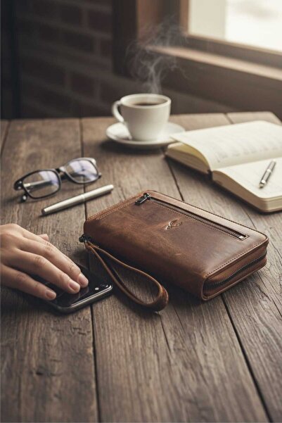 454 Genuine Leather Zipper Multi-Cash Partition Handheld Women Men Handbag