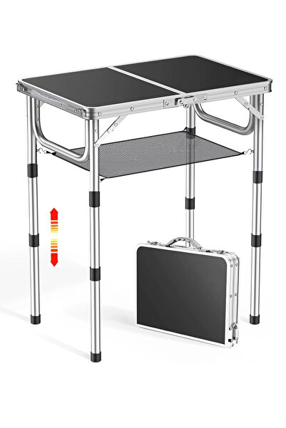 Pomefar Folding Camping Table, Adjustable Heights Picnic Table with Mesh,for ...