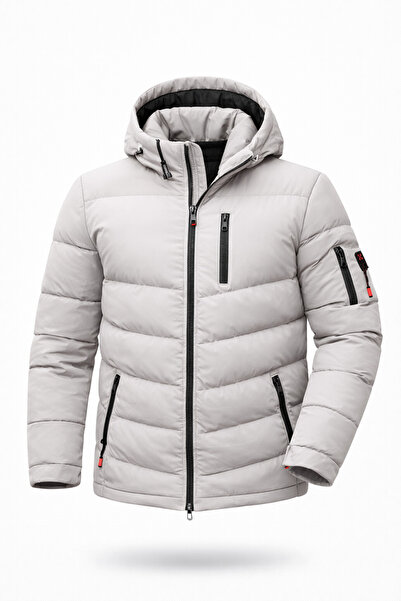 Mero Life Jachetă de iarnă pentru bărbați, cremă, strânsă, croială cu glugă r...