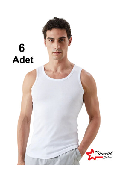 ZÜMRÜT YILDIZI 6'lı Beyaz Erkek Atlet %100 Pamuklu