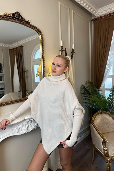 lizge giyim BALIKÇI YAKA ASİMETRİK DETAY TRIKO KAZAK