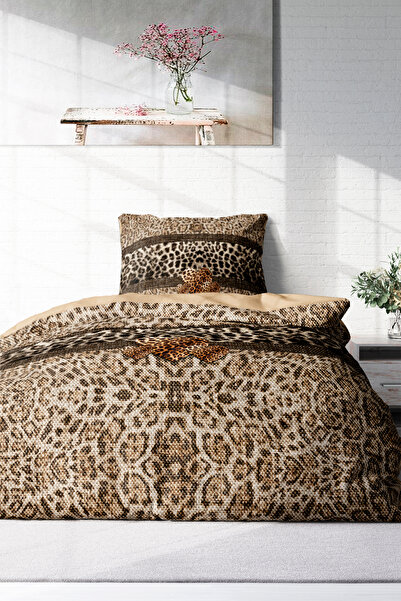 MonoHome Σετ παπλωματοθήκη μονό από 100% βαμβακερό σατέν με σχέδιο Leopard