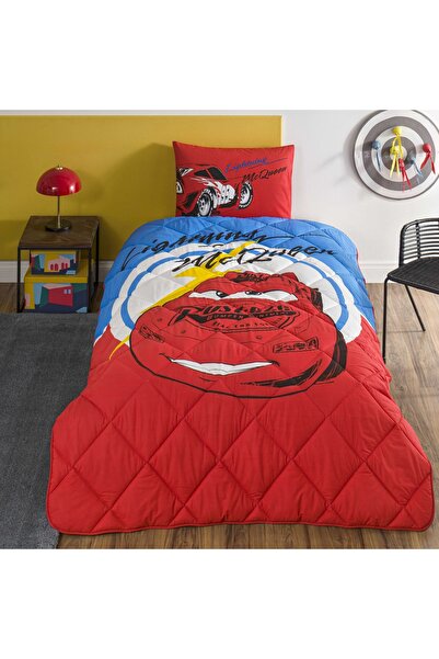 Taç Taç Lisanslı Disney Cars Mcqueen Tek Kişilik Pamuk Yorgan Seti