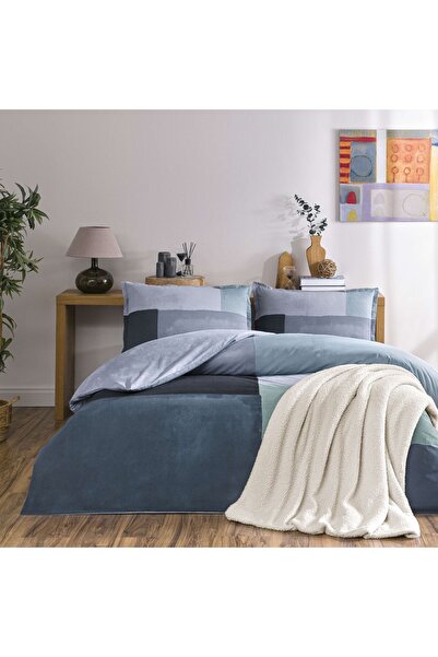 Taç Taç Larive Ranforce Tek Kişilik Battaniyeli Kış Seti Mavi