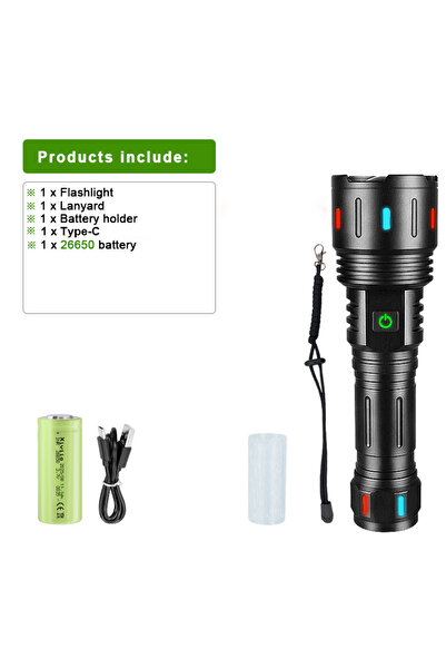 Choice مصباح يدوي LED فائق القوة C-900W 26650 بقوة 20000000 لومن، قابل لإعادة...