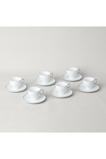 Linens Javed Porselen 6'lı 90 ml Kahve Fincan Seti Beyaz-Gümüş