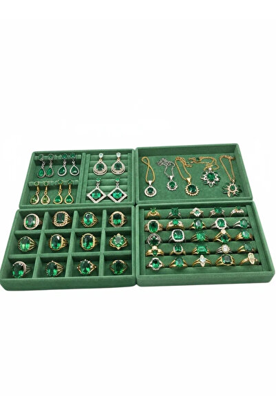 MeGass Dekor مجموعة من 4 حاملات مجوهرات من قماش الجلد المدبوغ باللون الأخضر م...