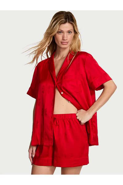 Victoria's Secret Glazed Saten Fiyonklu Şortlu Pijama Takımı