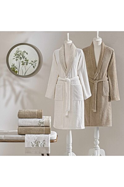 Taç Lilya Pure Cotton Cotton Family Set Ecru Camel