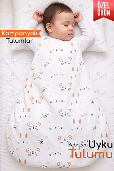 bebegen Unısex Ekru Kedili Kundak Uyku Tulumu