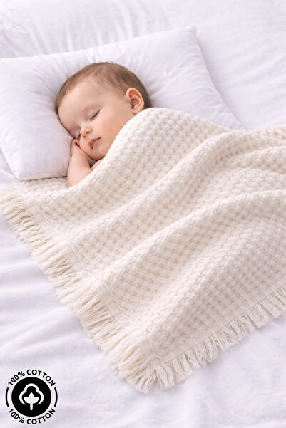 miniel organic Unisex Bebek Waffle Kumaş %100 Organik Pamuklu Püsküllü Bebek ...