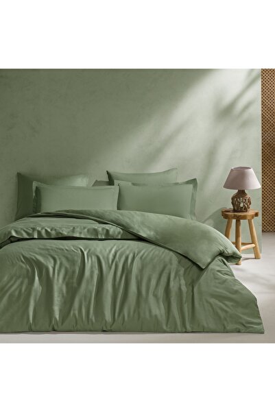 Linens Mix&Match Cotton King Size Satin Duvet Cover Dark Green