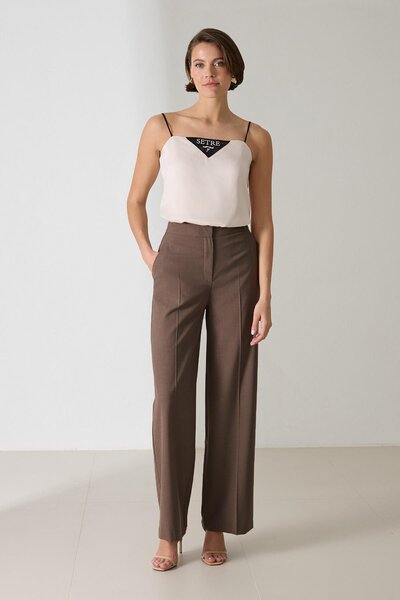 Setre Coffee Waist Detailed Relaxed Cut Pants