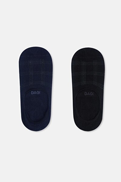 Dagi Navy Blue-Black Men's 2-Piece Square Pattern Invisible Socks