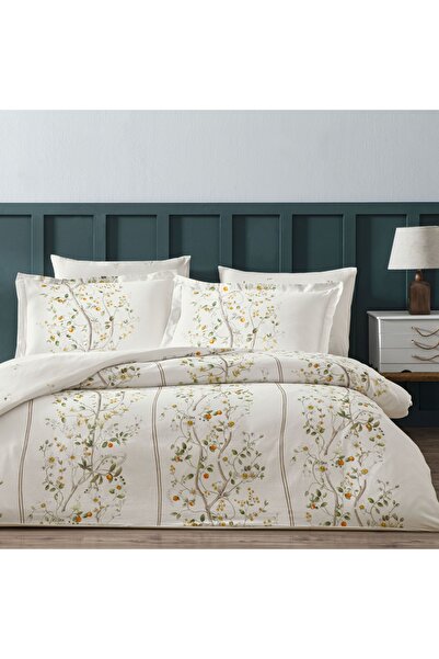 Linens طقم غطاء لحاف مزدوج من قطن الساتان من كامكوات باللون البرتقالي