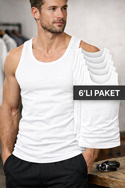 MOSTESS Beyaz Erkek Penye Atlet 6'lı Paket Pamuk