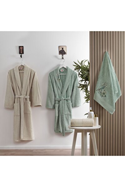 Taç Spring Bambu 4'lü Aile Bornoz Seti Yeşil