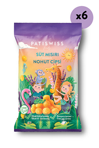 Patiswiss Çocuklara Özel Süt Mısır Aromalı Nohut Cips Seti, 50g X 6 Adet