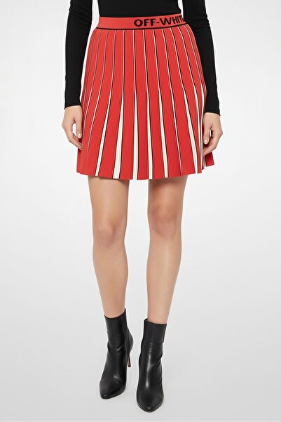 OFF WHITE Women Regular Fit Pleated Mini Skirt, Red