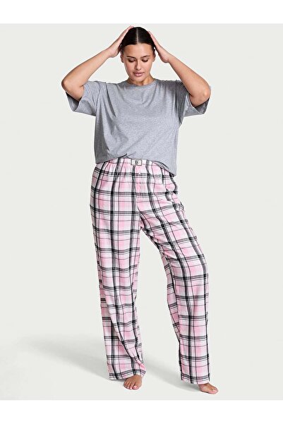 Victoria's Secret Kısa Kollu Tişört & Flannel Pijama Takımı