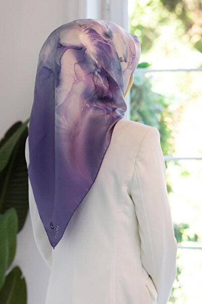 Vissona 100% mătase twill cu model fumuriu liliac - culoare violet, eșarfă co...