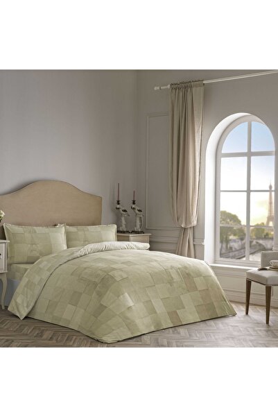 Linens Set de lenjerie de pat dublu din satin de bumbac Allday Pierre Stone
