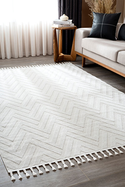 Koza Halı Malta Iskandinav Krem Halı Salon Oturma Odası Balkon Halısı Çocuk O...