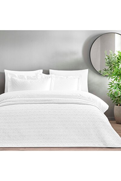 Taç طقم غطاء لحاف مزدوج مع غطاء سرير من قماش الجاكار من إليانور (أبيض)