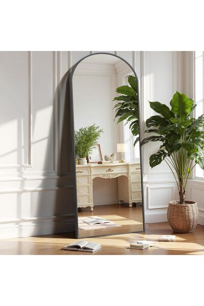 Generic ان زون مرآة مستطيلة حديثة كاملة الطول بإطار معدني اسود( 156x46)سم.