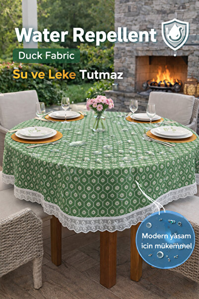 Rona Home Zeleni okrugli Stolnjak Sa gipir čipkom model – Elegantna stolna kr...